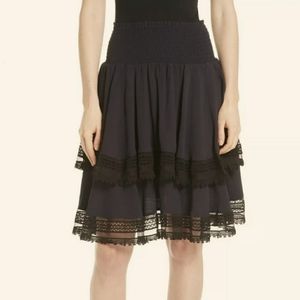 MAJE navy Jaglia Tiered Lace  Skirt medium to large Fr3 knee length skater flare